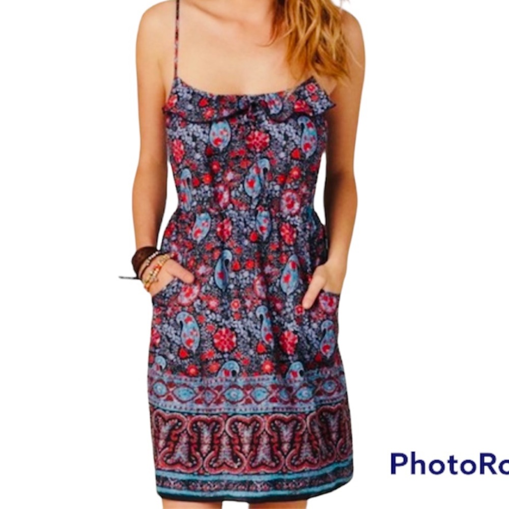 American Eagle Outfitters Paisley Boho Pocket Slip Dress Size Petite Small